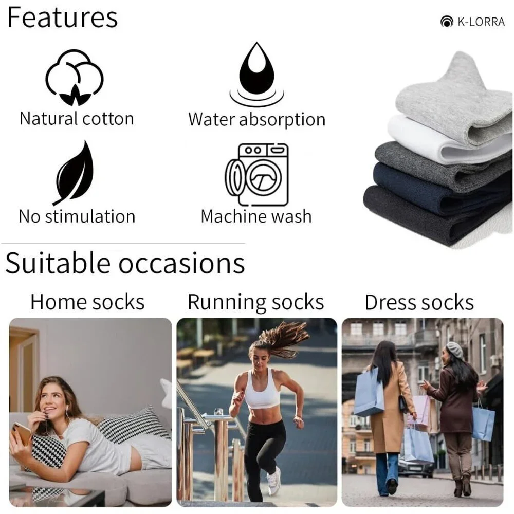 Women's White 6 Pairs Casual Cotton Crew Knit Imported Dress Socks